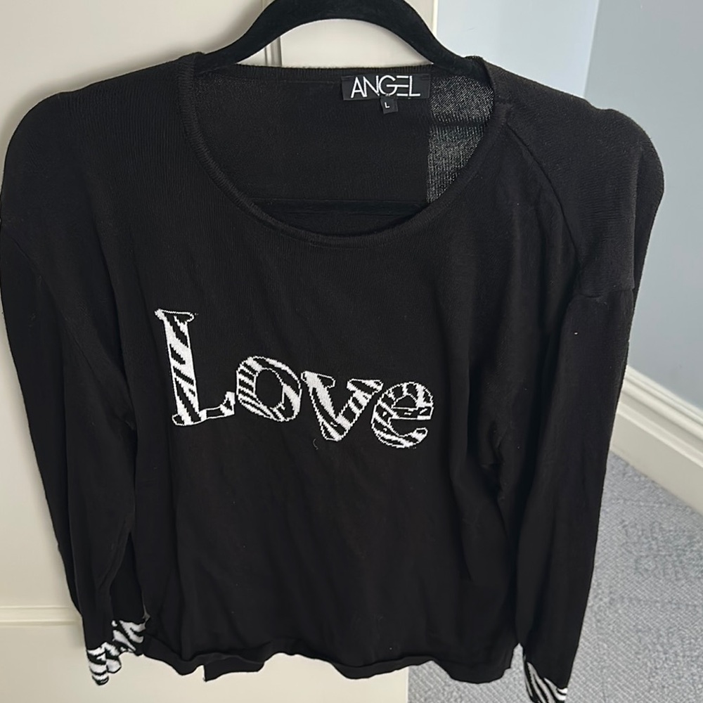 Angel Black Love Print Women's Top